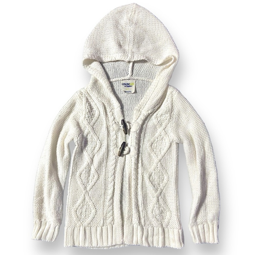 Oshkosh Toddler Girls Clothes 4t Ivory Cable Knit Hooded Cardigan Coat Sweater